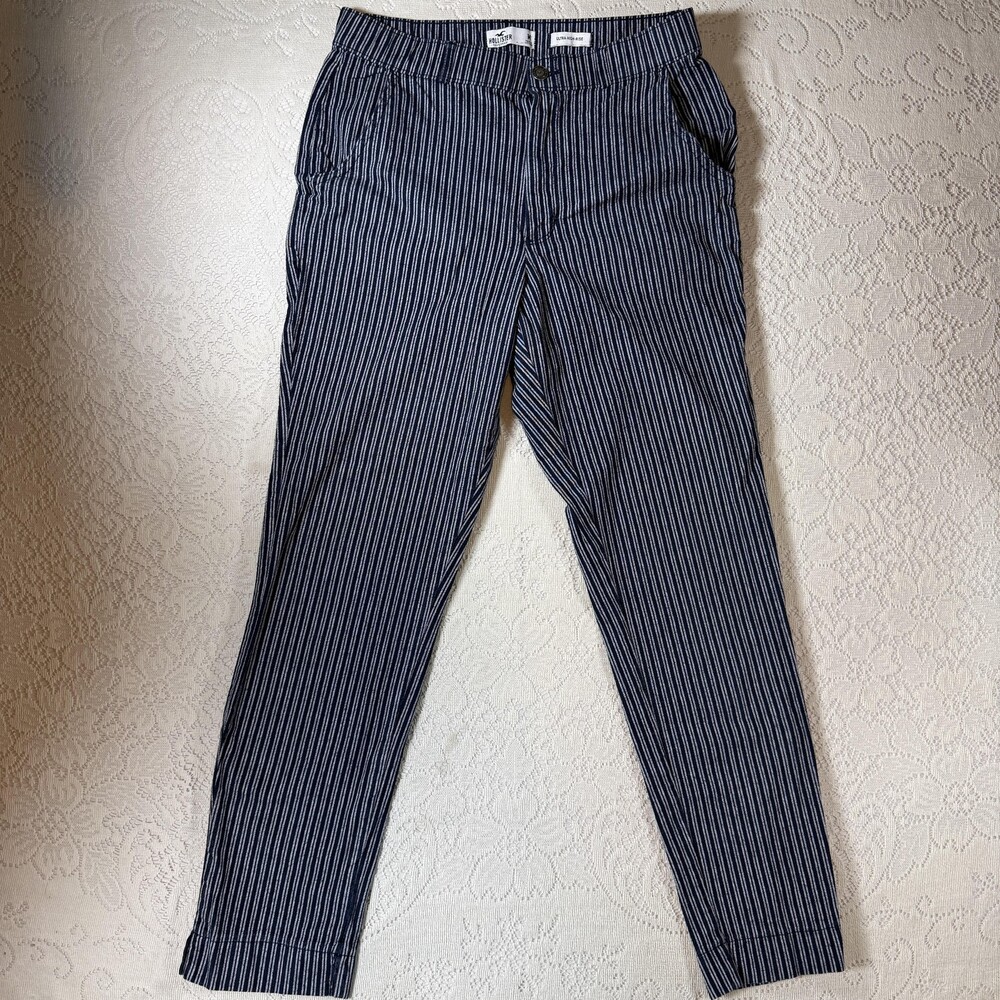 Hollister Chino Pants Womens Medium Blue Stripe Ultra High Rise Tapered Stretch